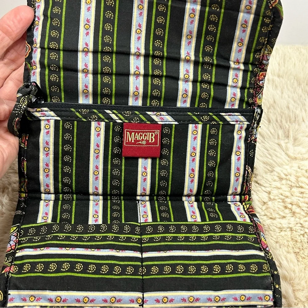 Black and Green Floral Wallet with Geometric Band Wallet‎ or Fanny Pack